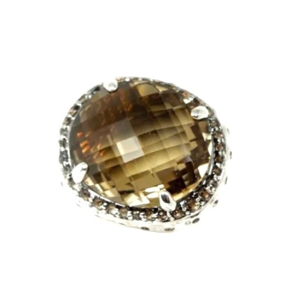 Authentic John Hardy Sterling Silver Oval Smokey Quartz Batu Bamboo Ring  Size 7
